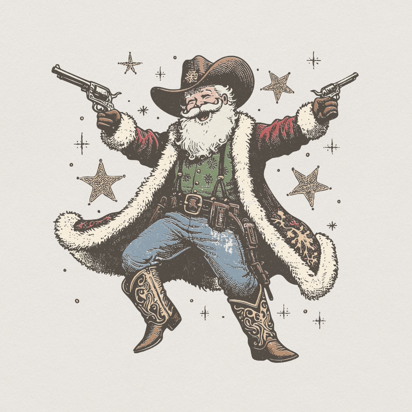 Cowboy Santa PNG, Western Christmas T-Shirt - 300 DPI Design for T-Shirt