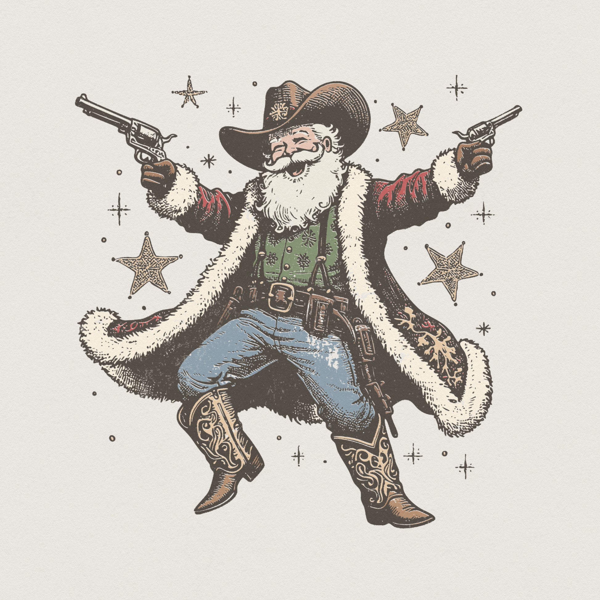 Cowboy Santa PNG, Western Christmas T-Shirt - 300 DPI Design for T-Shirt