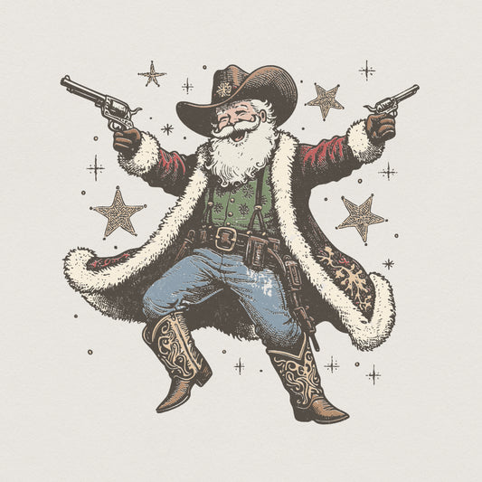 Cowboy Santa PNG, Western Christmas T-Shirt - 300 DPI Design for T-Shirt