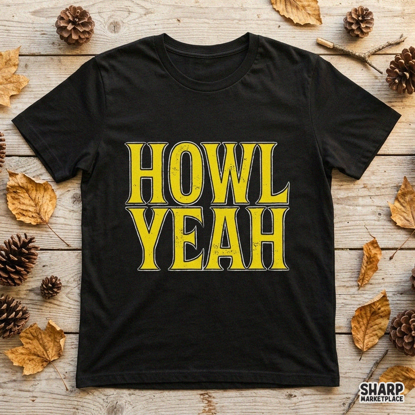 Retro yellow typography Howl Yeah funny Halloween PNG design for custom spooky season t-shirts and sublimation