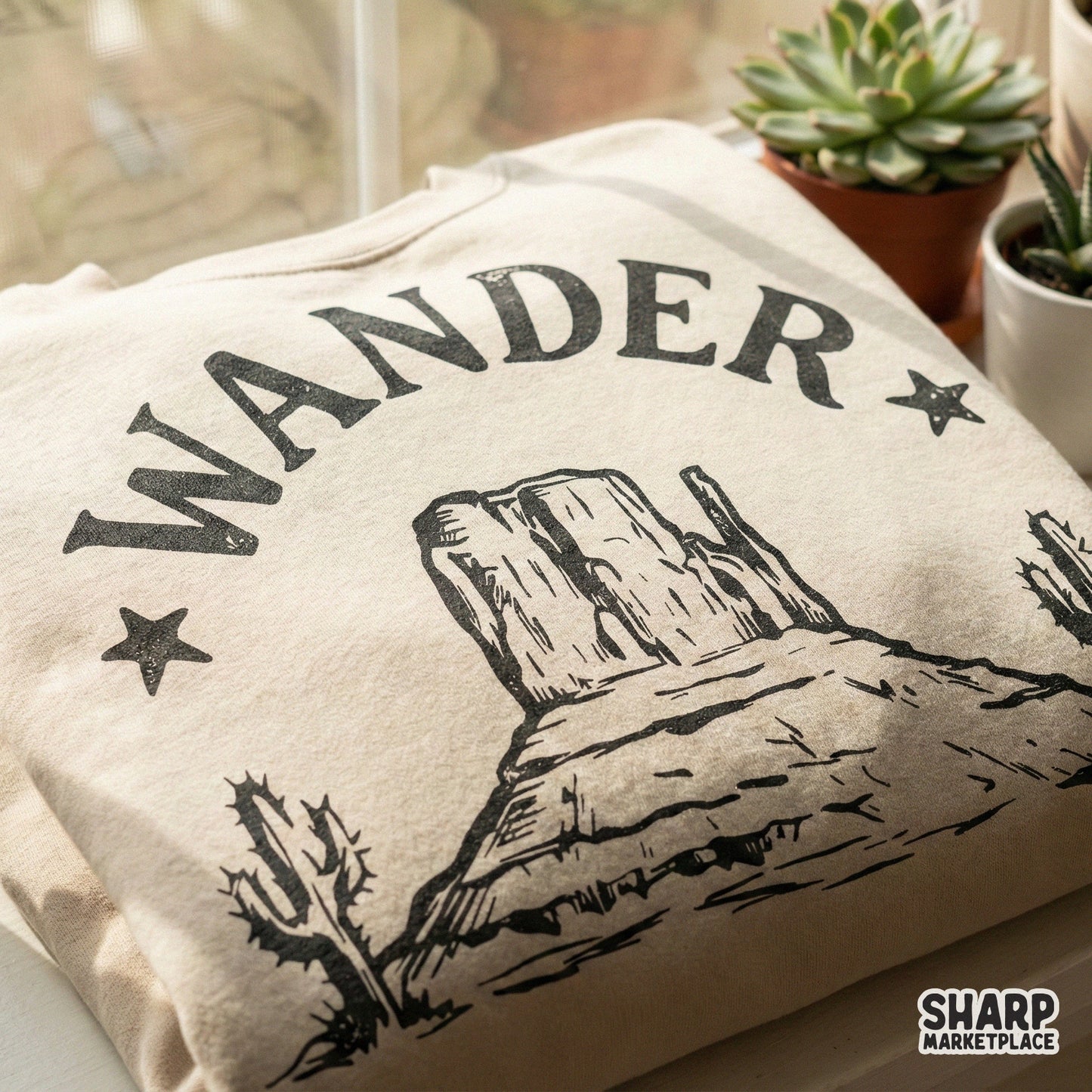 Wander PNG, Vintage Desert Cactus Graphic - 300 DPI Design for T-Shirt