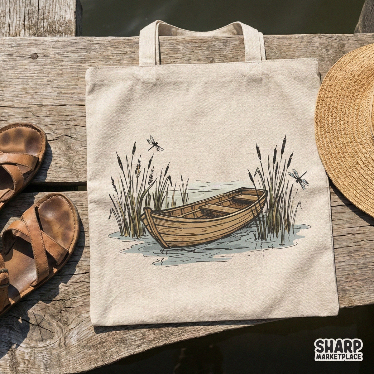 Detailed rustic wooden rowboat sketch on a transparent background, perfect for sublimation, t-shirt designs, and serene lake-themed DIY projects.