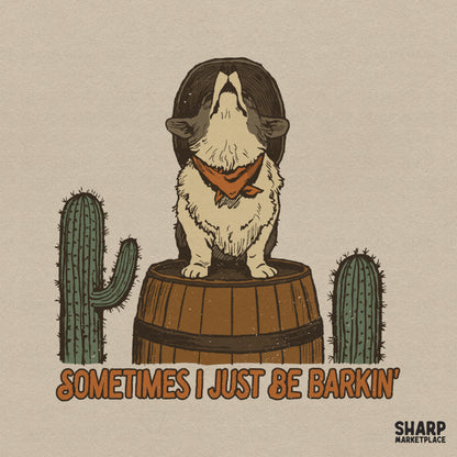 Howling corgi dog in a cowboy hat on a cactus barrel funny western shirt png graphic