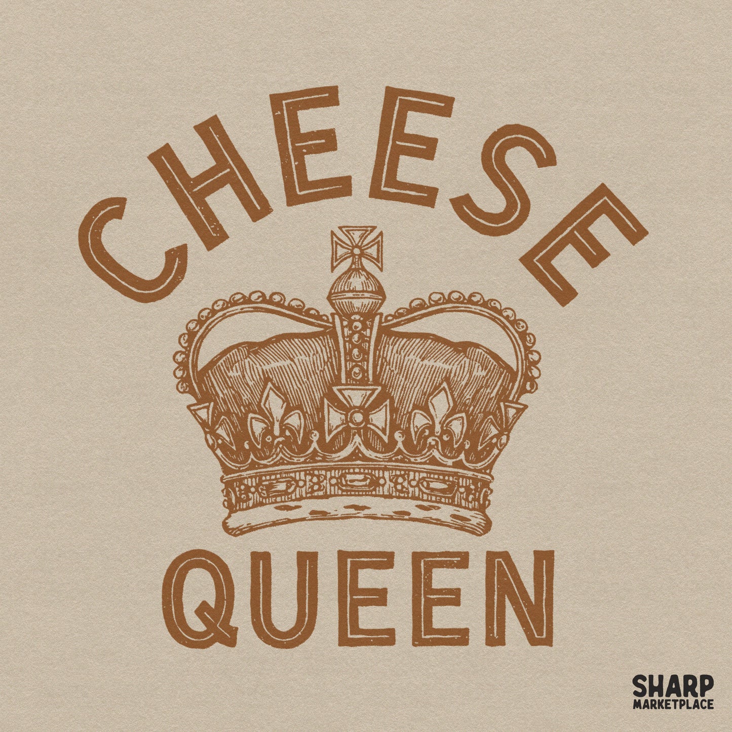 Vintage retro cheese queen crown illustration for funny food humor sublimation t-shirts and sarcastic digital designs