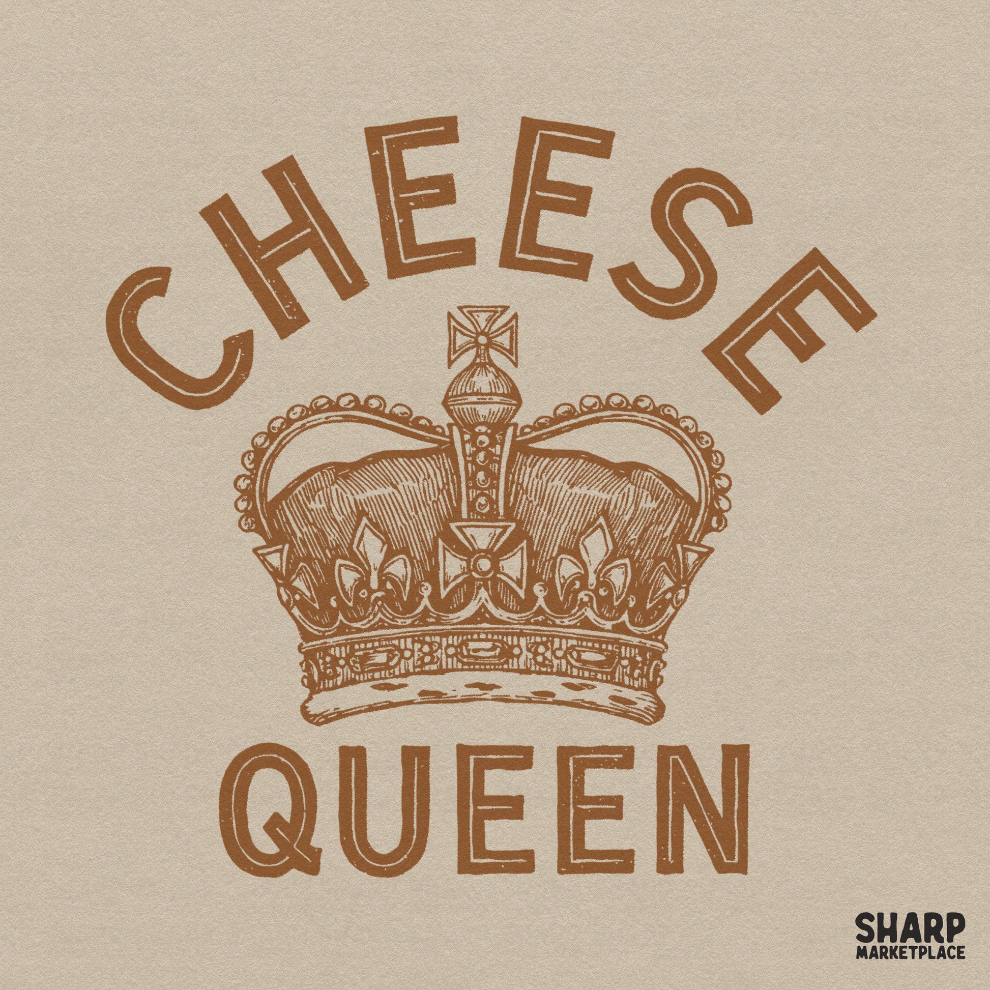 Vintage retro cheese queen crown illustration for funny food humor sublimation t-shirts and sarcastic digital designs