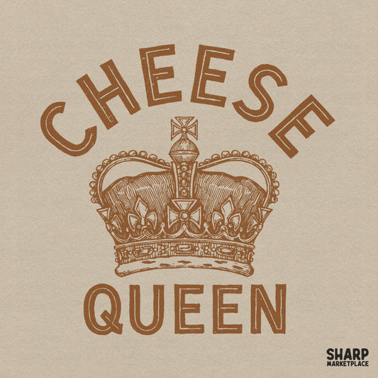 Vintage retro cheese queen crown illustration for funny food humor sublimation t-shirts and sarcastic digital designs
