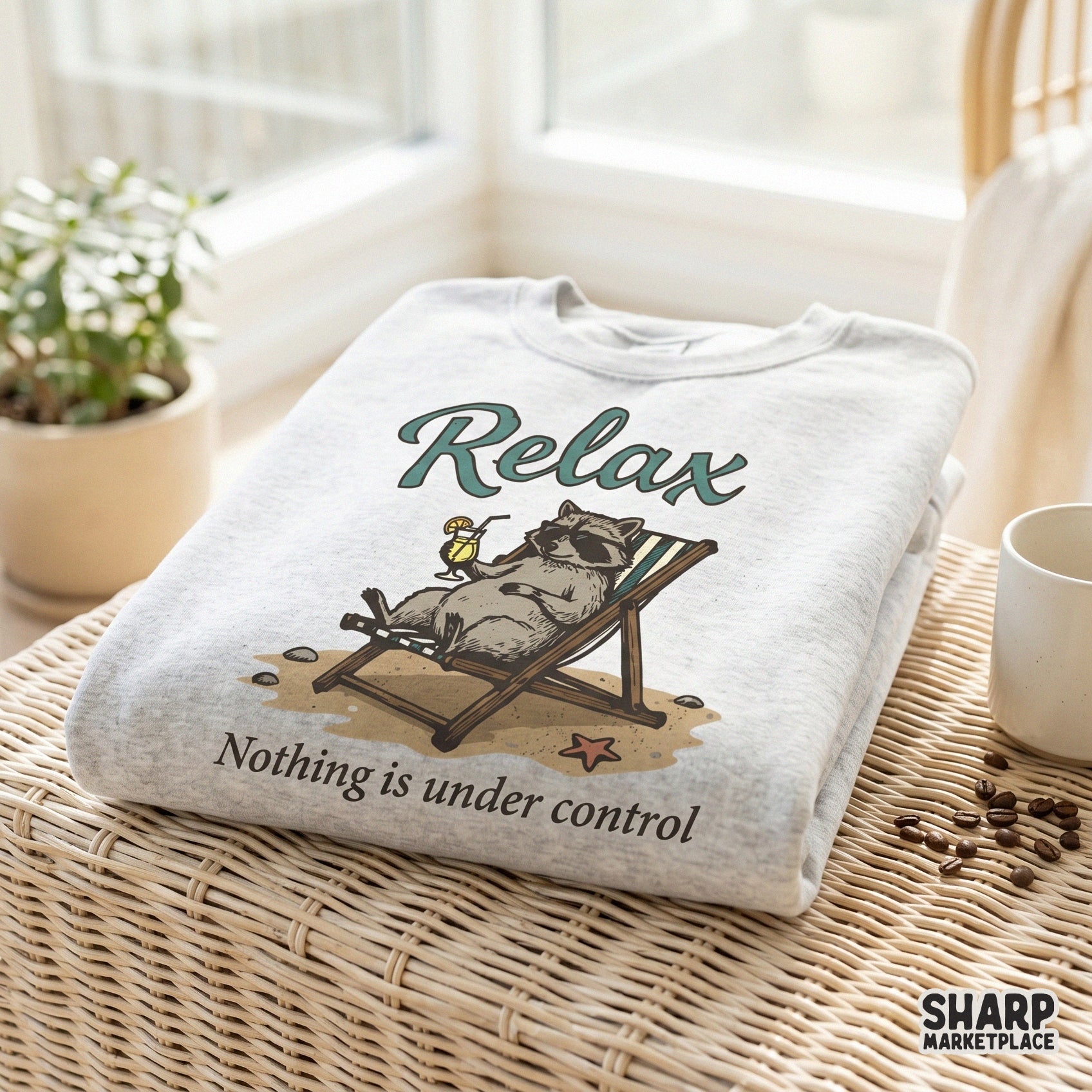 Funny retro trash panda raccoon summer beach png design for a girls trip shirt