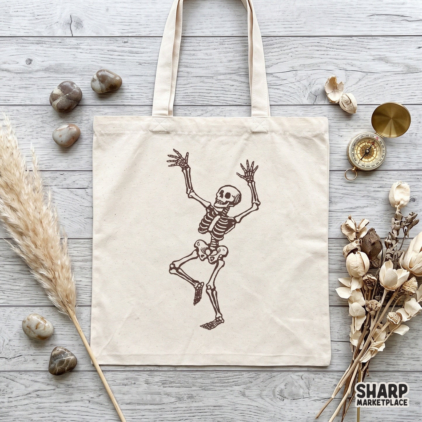 Vintage dancing skeleton illustration with spooky vibes for Halloween shirts and fall digital crafting projects