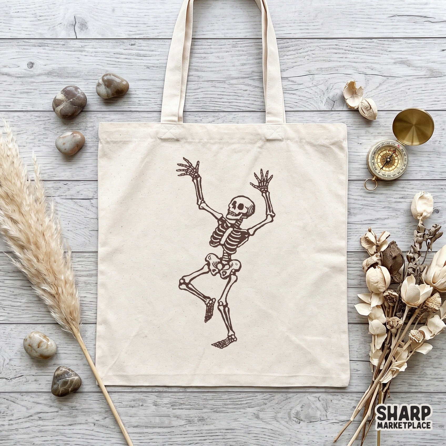 Vintage dancing skeleton illustration with spooky vibes for Halloween shirts and fall digital crafting projects