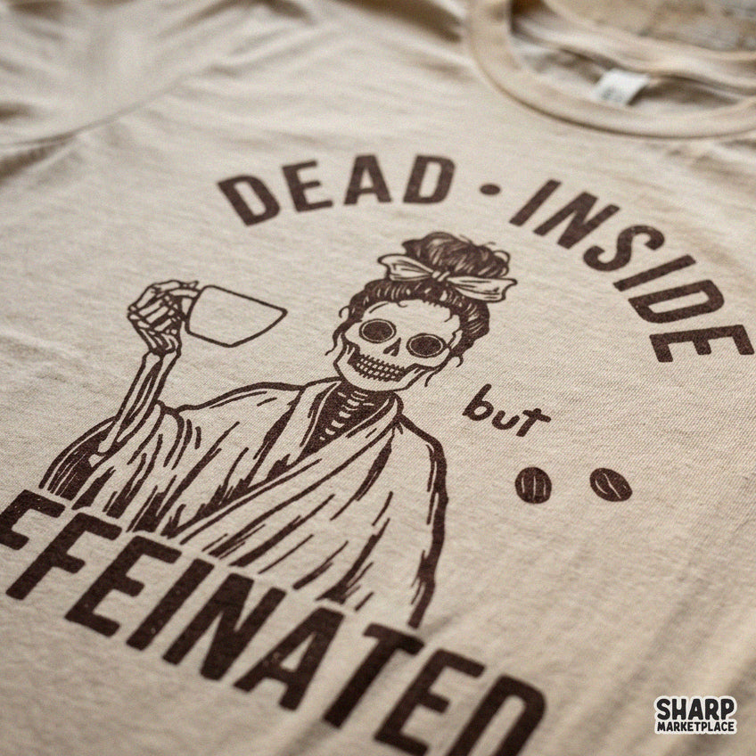 Dead inside but caffeinated skull with bow sublimation PNG design for sarcastic mama t-shirts