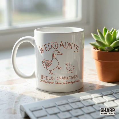 Funny aunt-themed digital graphic featuring a hand-drawn goose and gosling, suitable for tumblers, apparel, and creative DIY home decor items.
