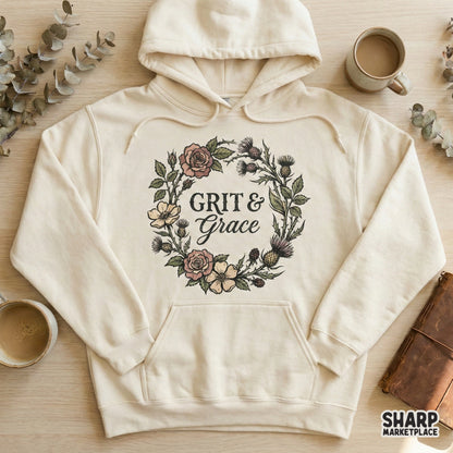 Grit & Grace PNG Floral Wreath, Inspirational Quote Shirt Design - 300