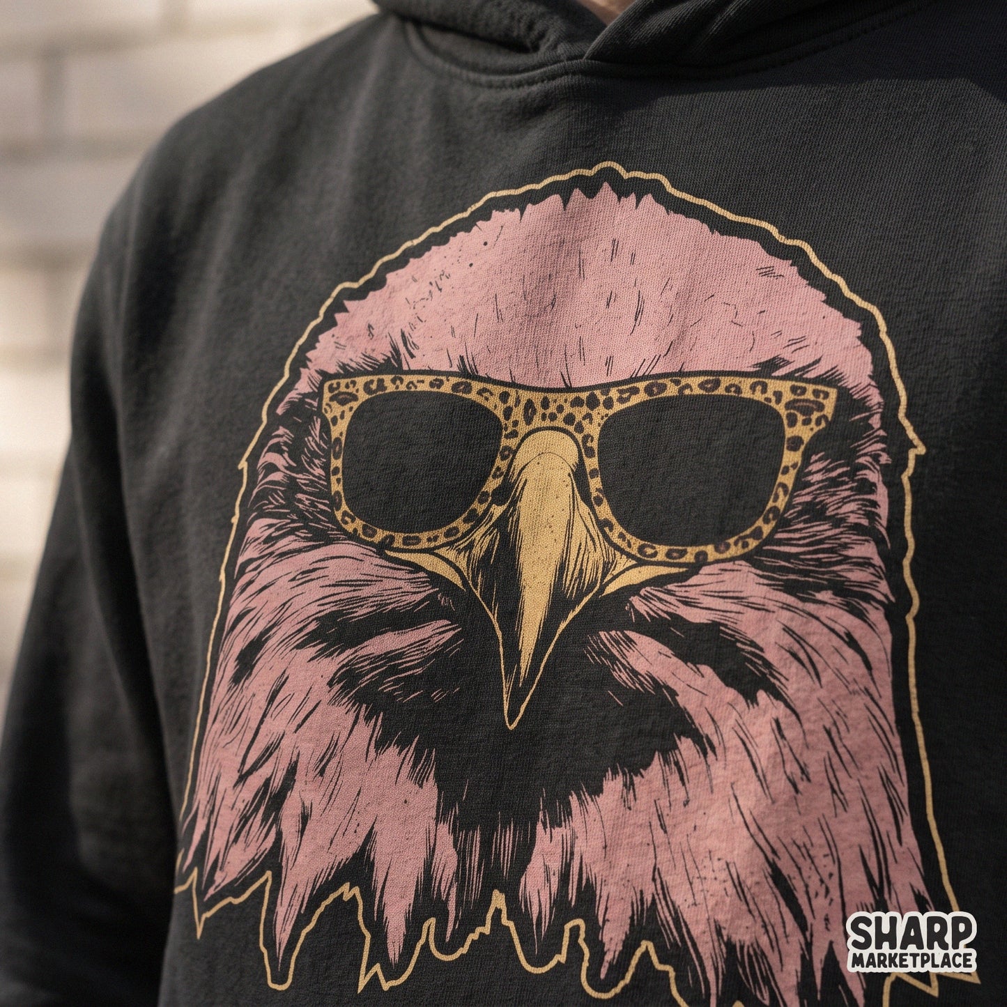 Cool eagle wearing leopard sunglasses illustration for a patriotic American shirt sublimation design