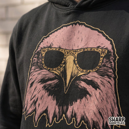 Cool eagle wearing leopard sunglasses illustration for a patriotic American shirt sublimation design