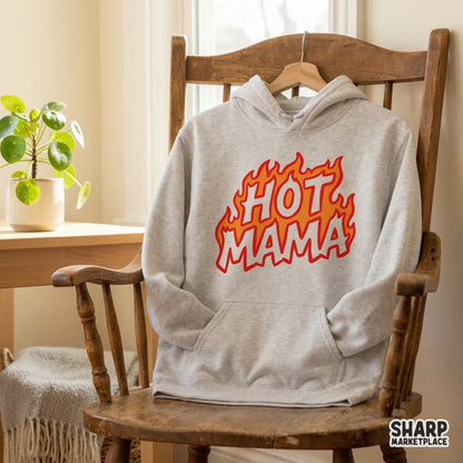 Fiery Hot Mama digital design with chunky lettering and a burning flame effect, perfect for custom mom themed shirts and tumblers.