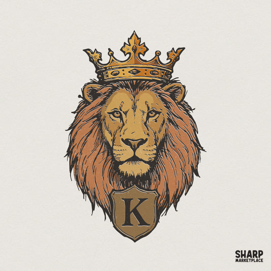 King Lion PNG, Regal Animal Crest - 300 DPI Design for T-Shirt