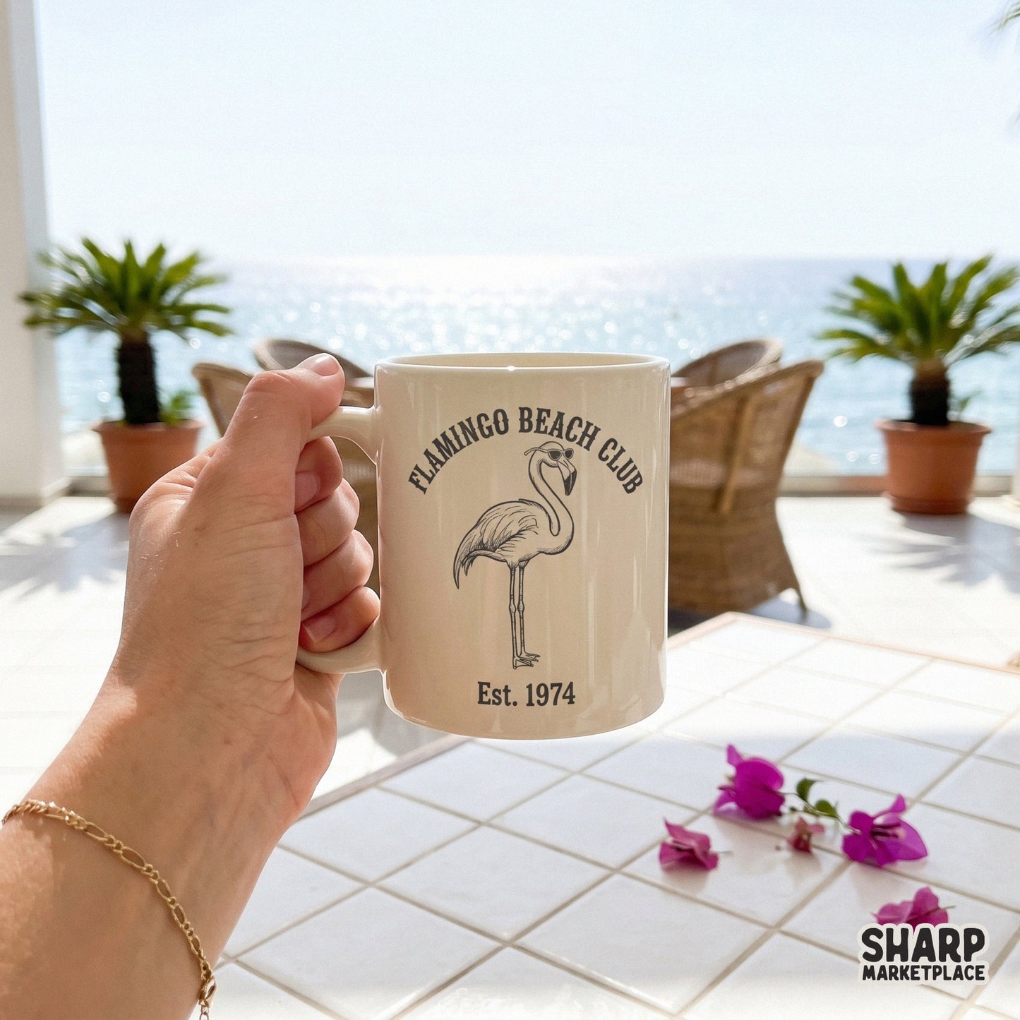 Flamingo Beach Club trendy summer PNG design for retro tropical vacation shirts and aesthetic beach stickers