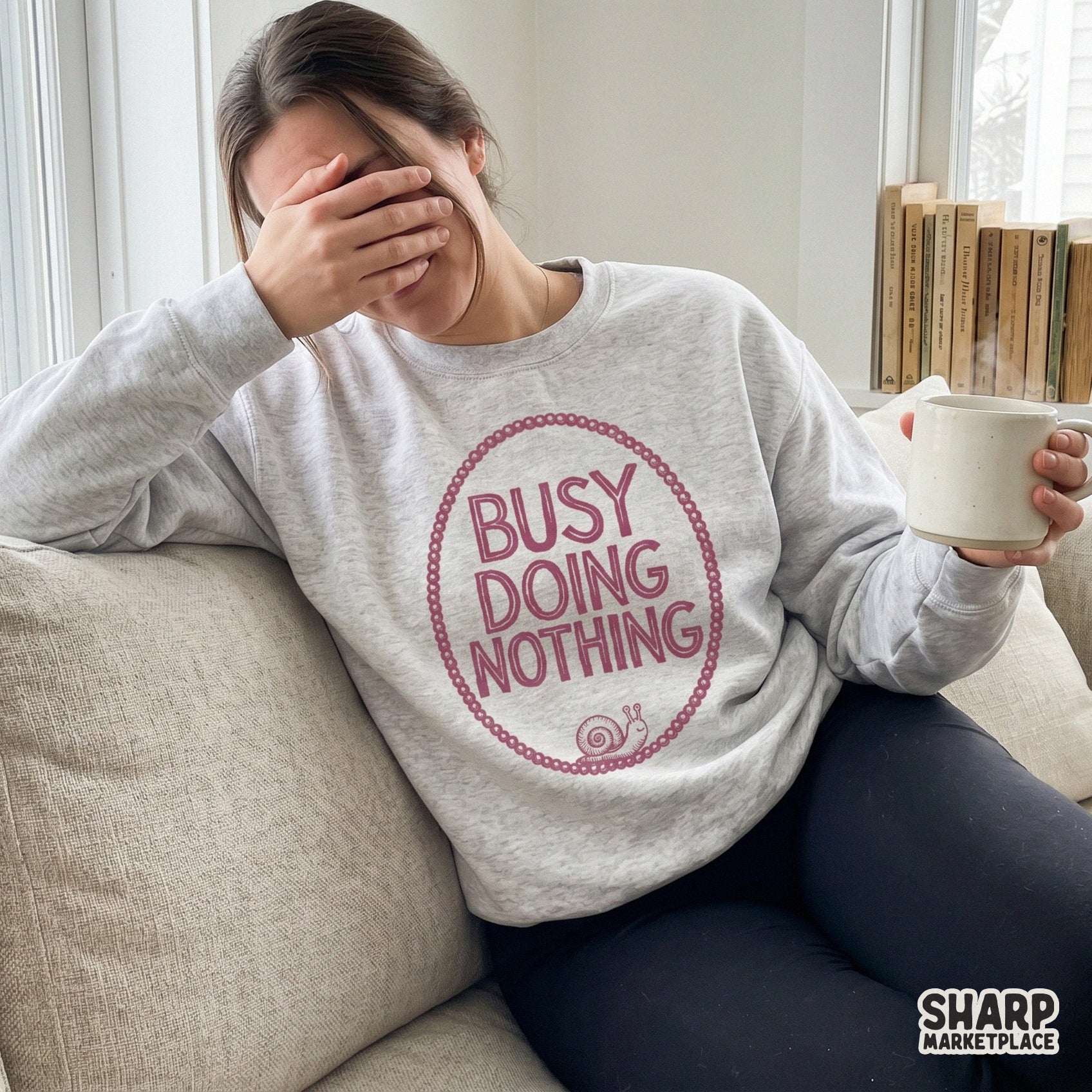 Busy Doing Nothing cute snail PNG for sarcastic introvert aesthetic graphic t-shirts and slow living apparel design