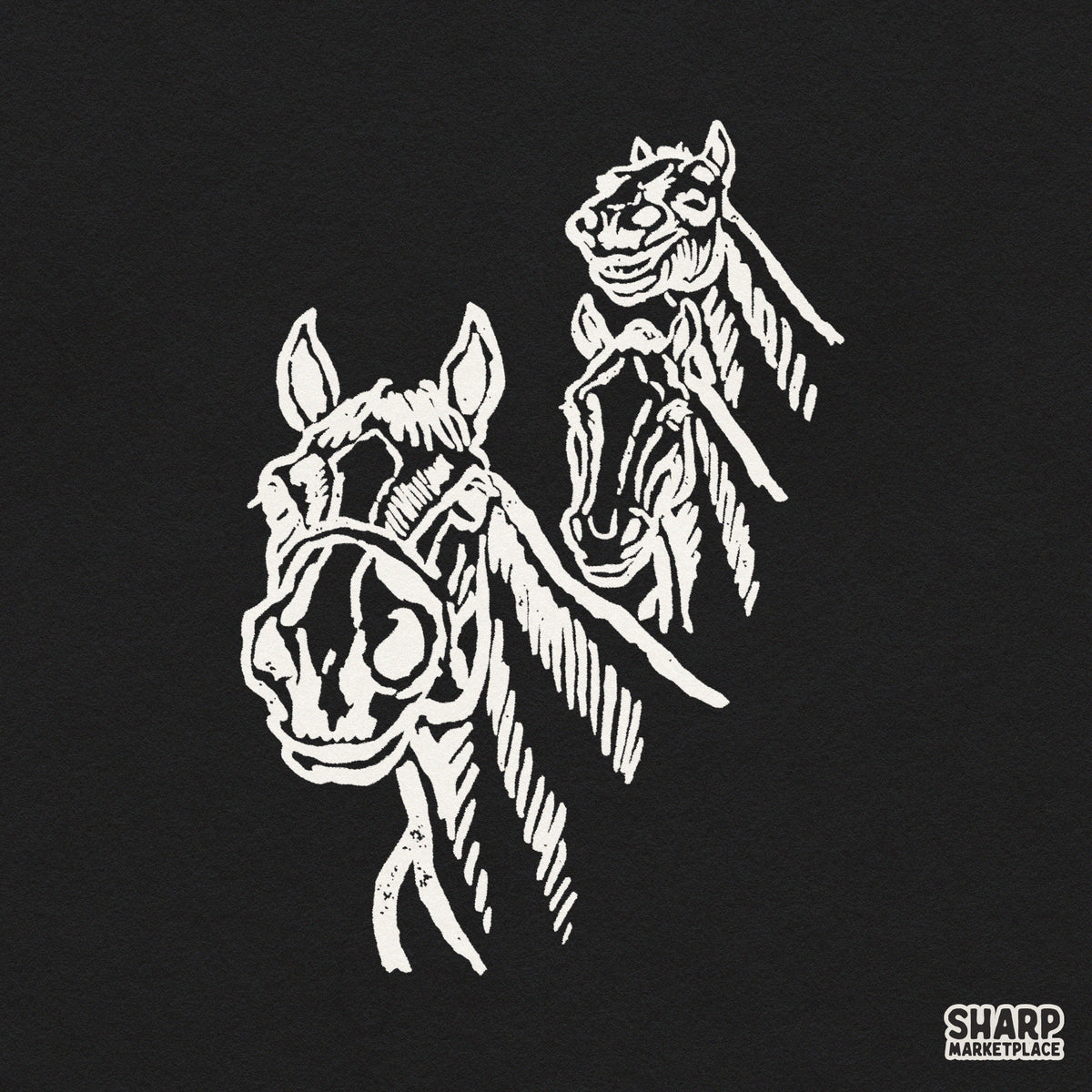 Three wild horses woodcut sketch design in rustic western style for t-shirts and sublimation