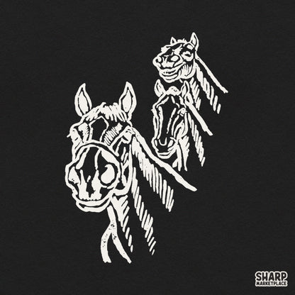 Three wild horses woodcut sketch design in rustic western style for t-shirts and sublimation
