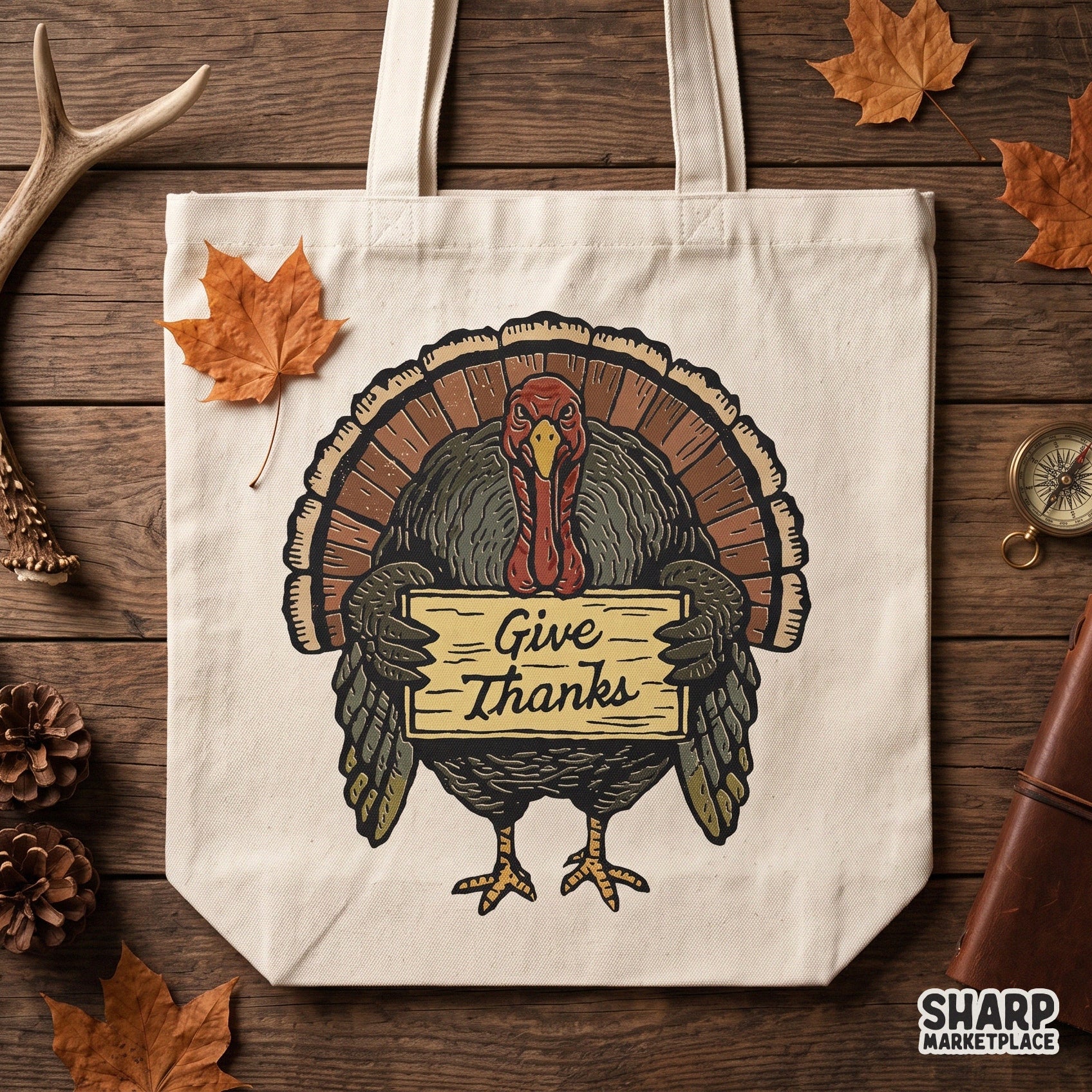 Retro retro fall harvest art featuring a funny turkey holding a give thanks sign for Thanksgiving shirt sublimation