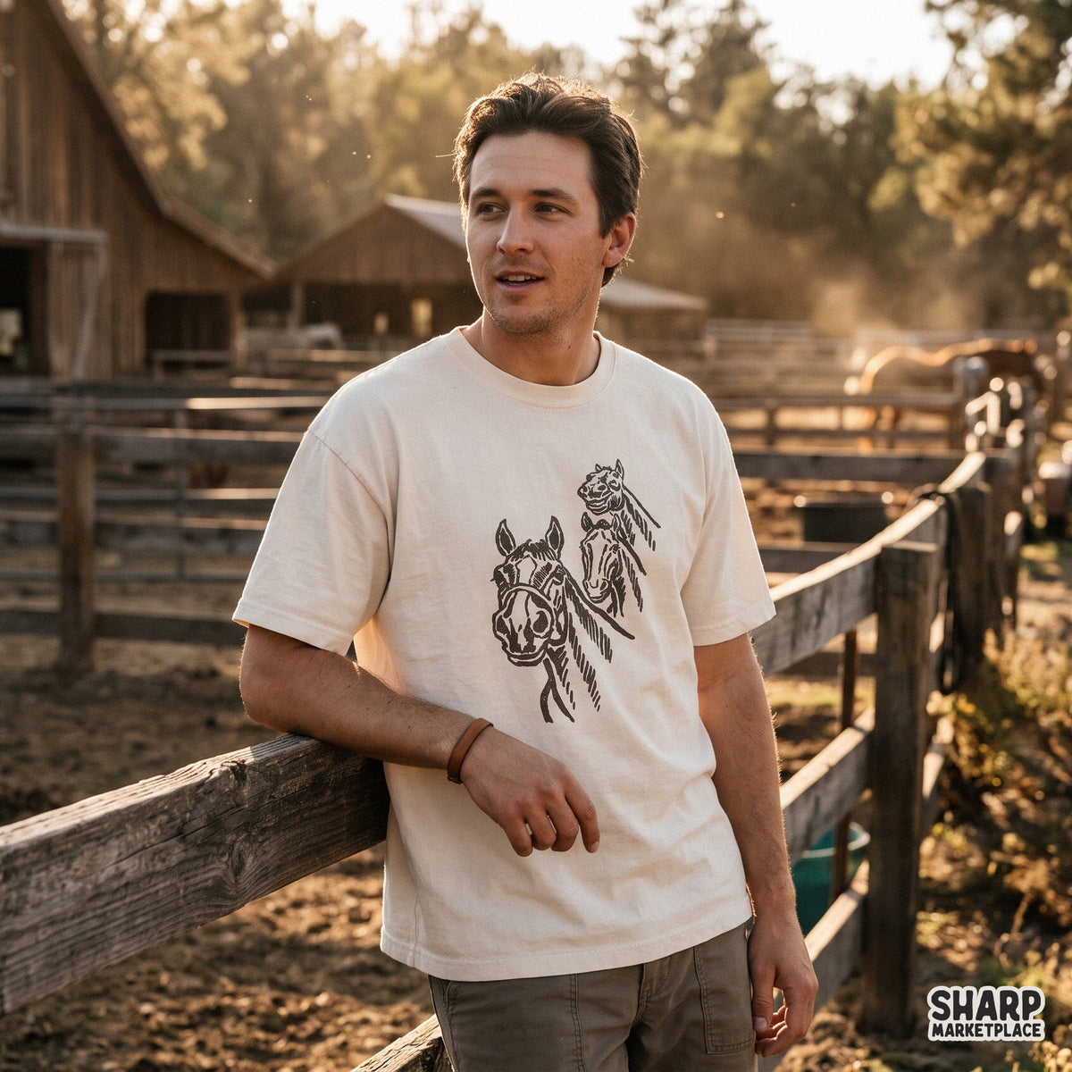 Three wild horses woodcut sketch art PNG design in a rustic western style for country music t-shirts