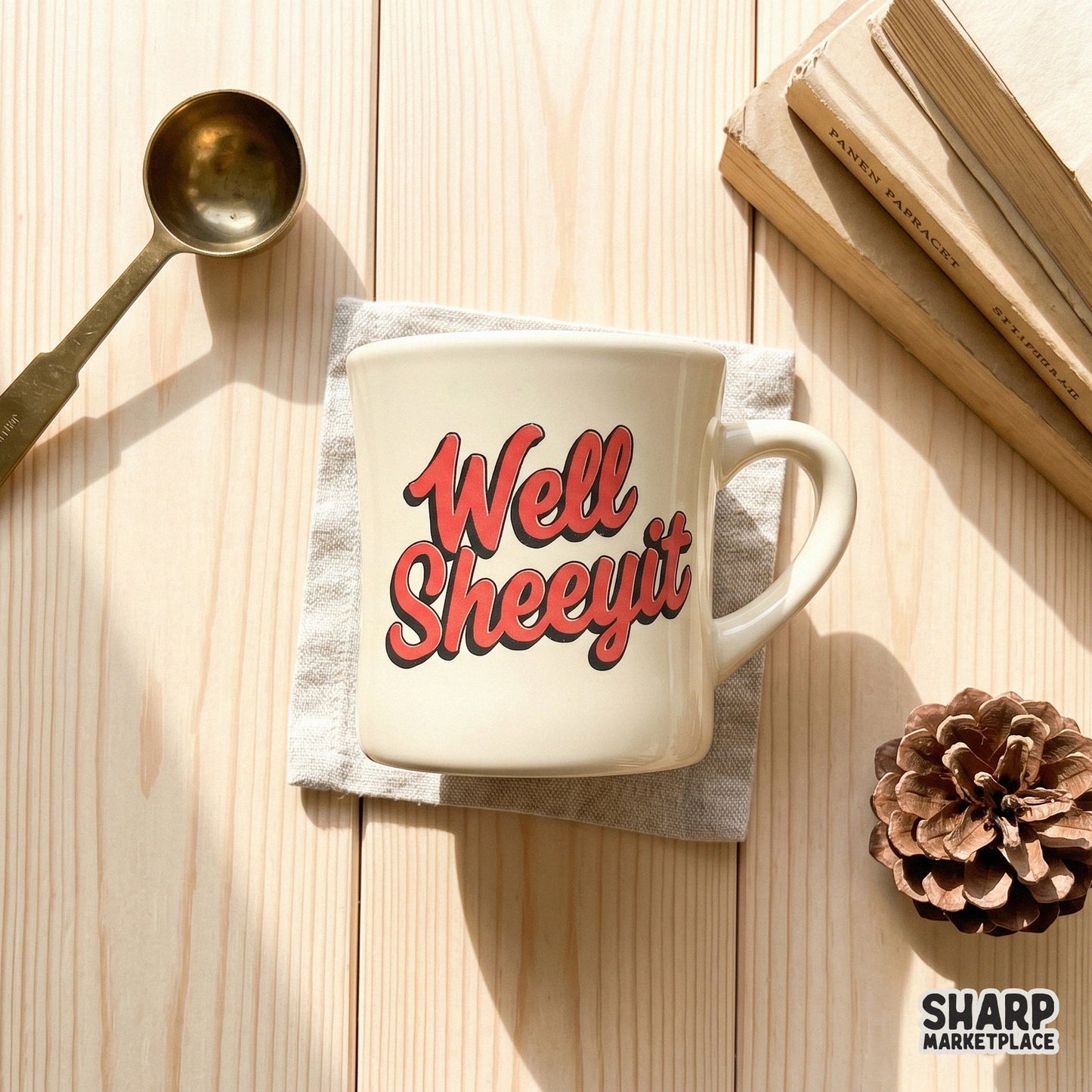 Sarcastic southern phrase Well Sheeyit in a retro script style with a charcoal shadow, ideal for creating unique sublimation prints and trendy apparel.