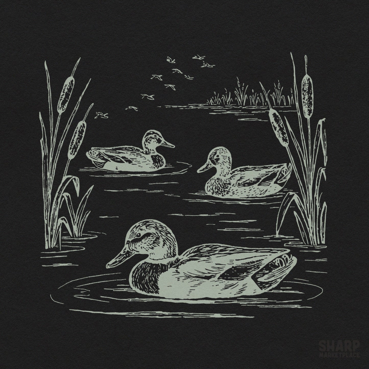 Vintage mallard ducks swimming in a pond retro nature illustration for hunting png sublimation shirt design
