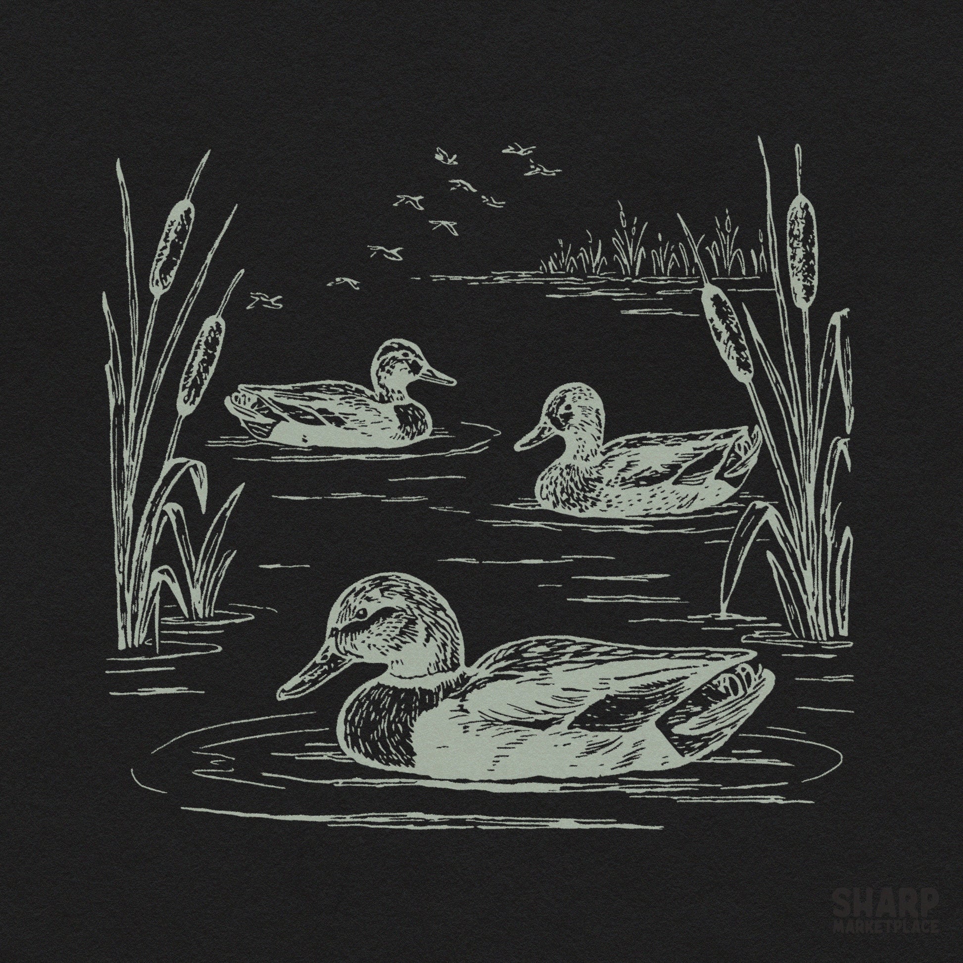Vintage mallard ducks swimming in a pond retro nature illustration for hunting png sublimation shirt design