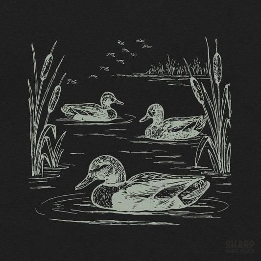 Vintage mallard ducks swimming in a pond retro nature illustration for hunting png sublimation shirt design