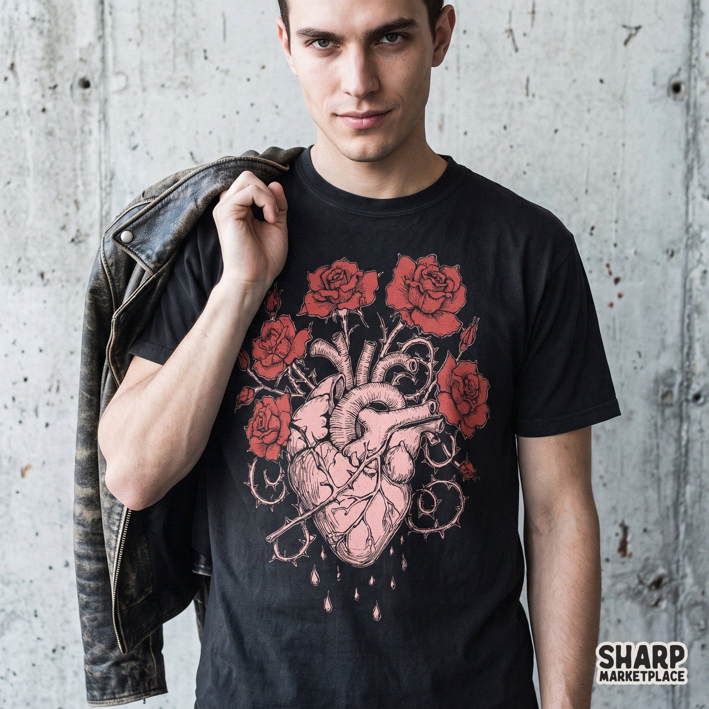 Anatomical bleeding heart with thorny roses gothic romance valentine png design for a horror tattoo shirt