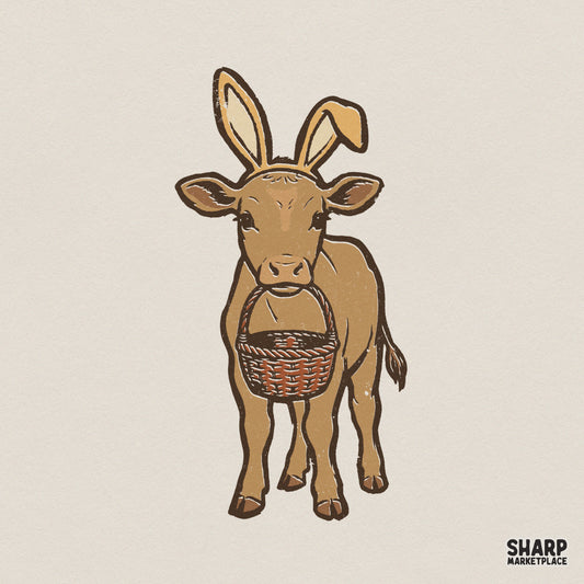 Easter Cow PNG Design, Bunny Ears Cow Digital Download - 300 DPI Design
