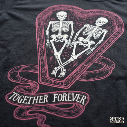 Gothic skeleton couple in a heart coffin design for Valentine PNG print on demand apparel and crafts
