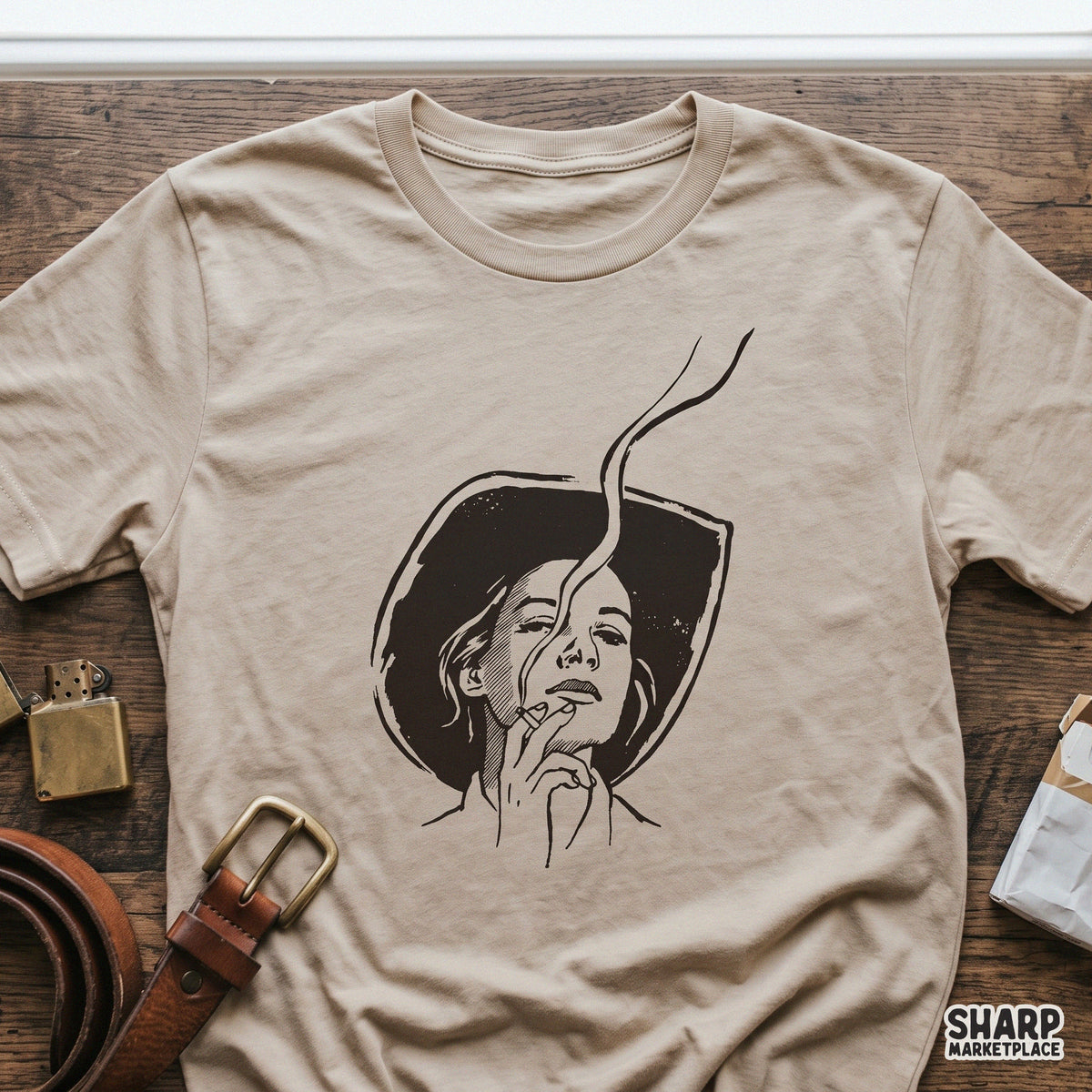 Retro smoking woman in cowboy hat illustration trendy coquette cowgirl png for custom western t-shirt designs