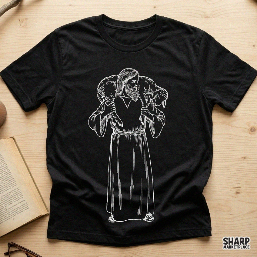 The Good Shepherd Carrying Twin Sheep Sketch, Faithful