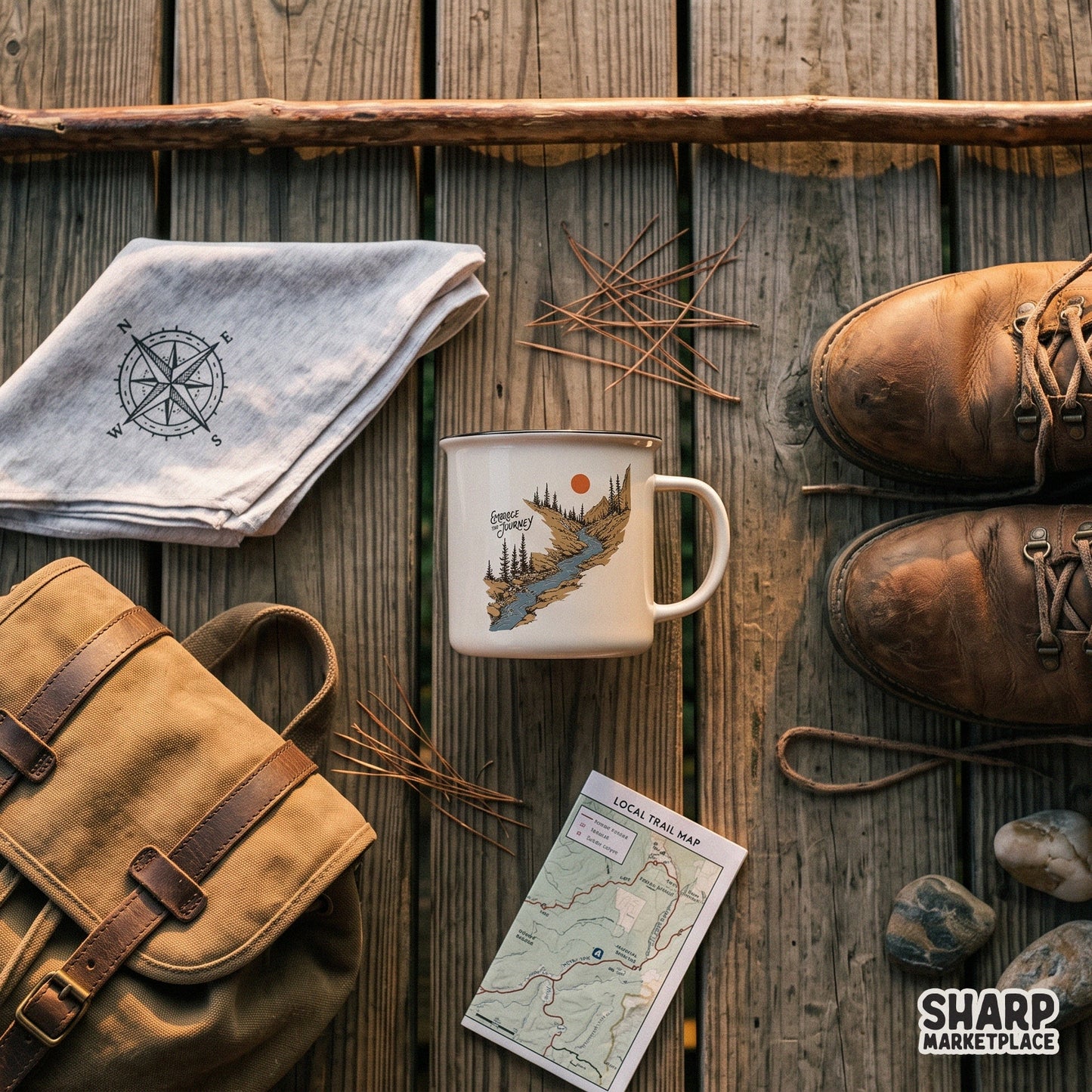 Vintage mountain river landscape design with retro summer vibes for camping shirts and outdoor hiking adventure apparel