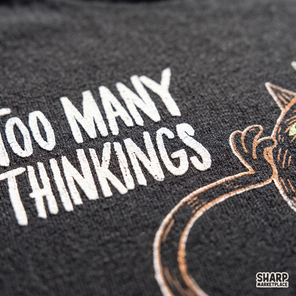 Too Many Thinkings PNG, Funny Black Cat Shirt, Anxious