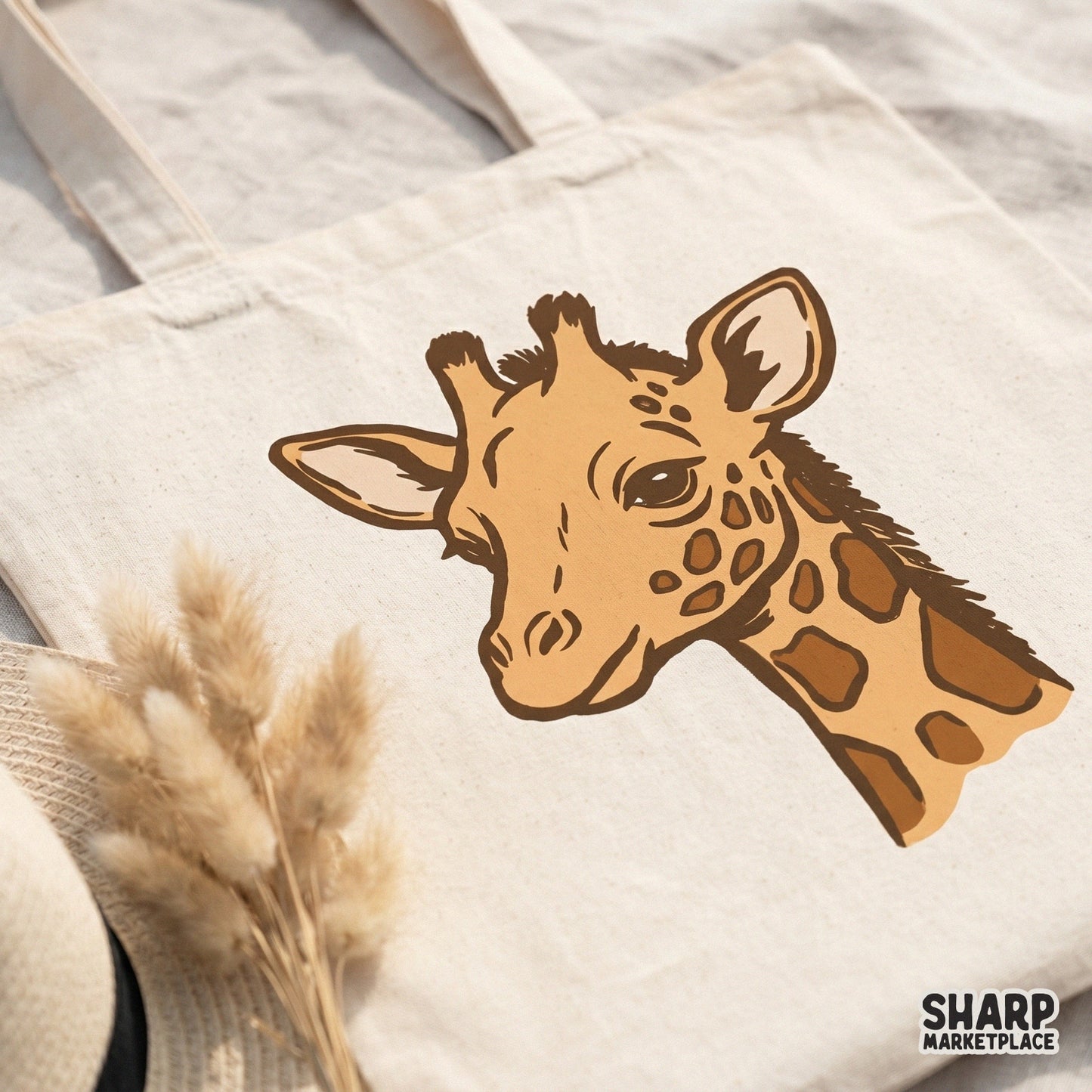 Artistic baby giraffe portrait PNG with clean outlines and a vintage-inspired style, suitable for high-quality sublimation, DTF printing, and apparel.