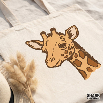 Artistic baby giraffe portrait PNG with clean outlines and a vintage-inspired style, suitable for high-quality sublimation, DTF printing, and apparel.