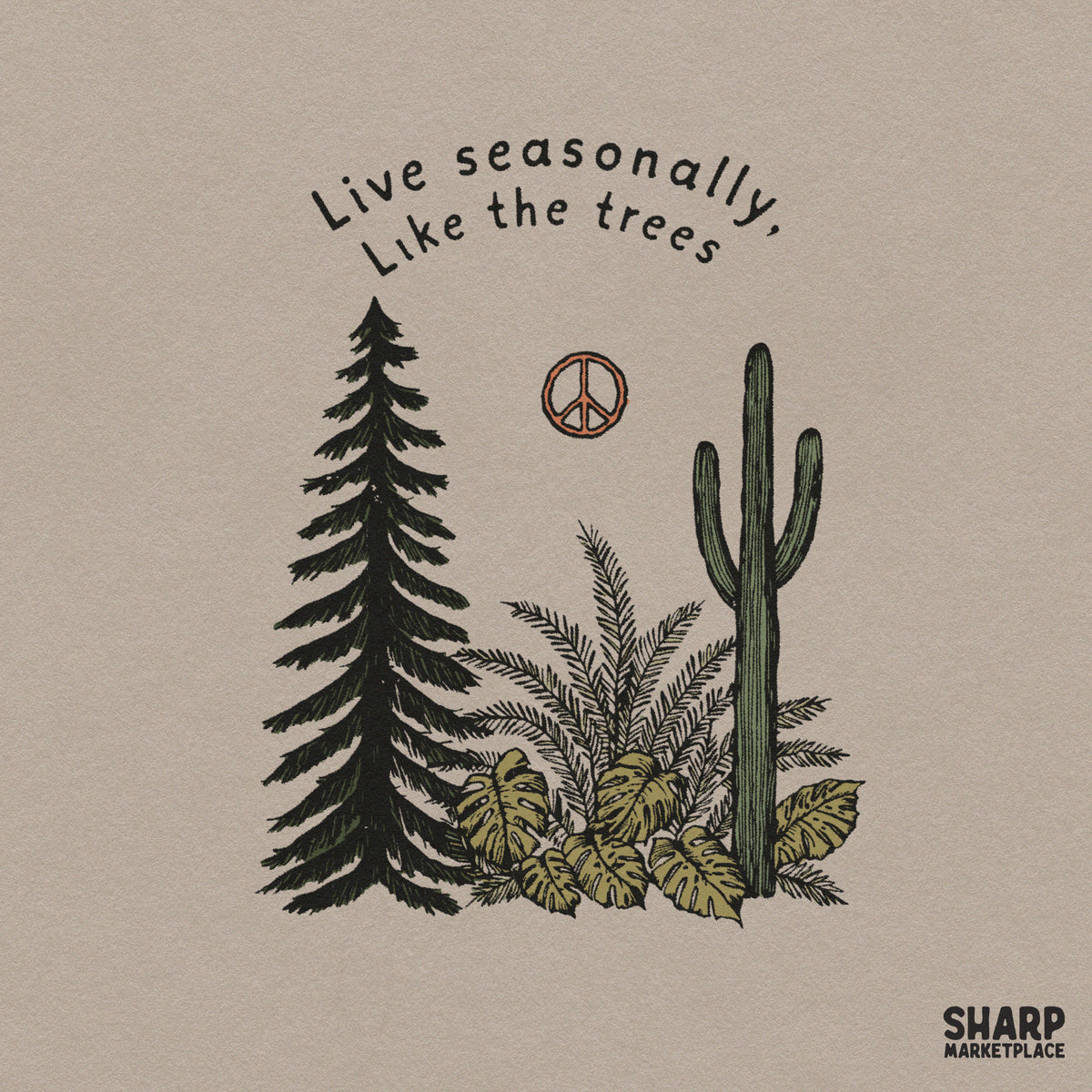 Retro Live Seasonally botanical art PNG graphic for seasonal t-shirts and trendy aesthetic sublimation design