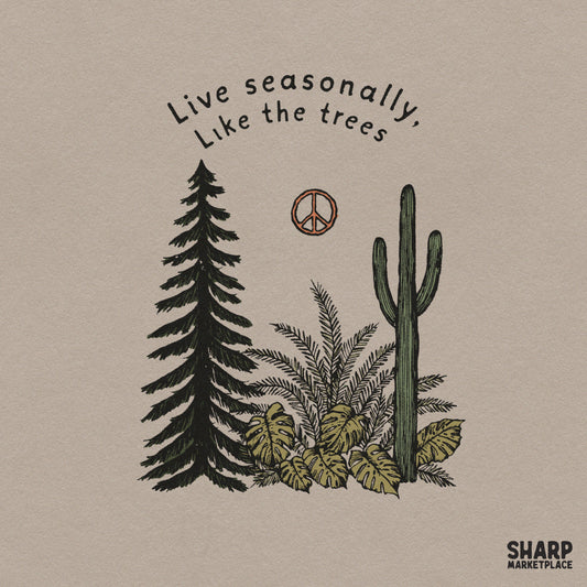 Retro Live Seasonally botanical art PNG graphic for seasonal t-shirts and trendy aesthetic sublimation design