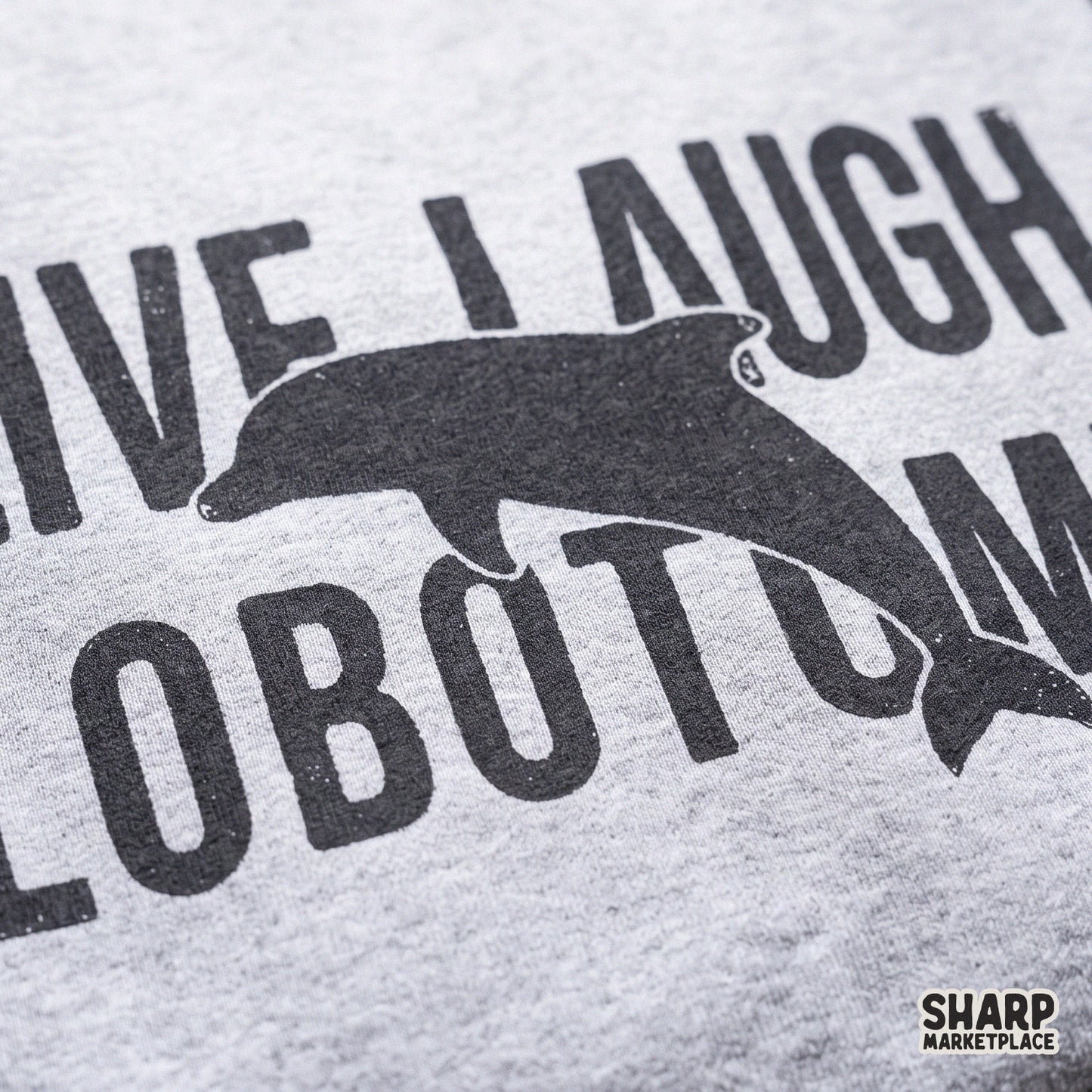 Retro funny dolphin with live laugh lobotomy text for sarcastic y2k summer beach shirts and digital png designs