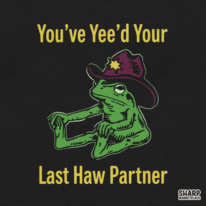 Funny stretching frog wearing a cowboy hat sarcastic western sublimation PNG design for shirts