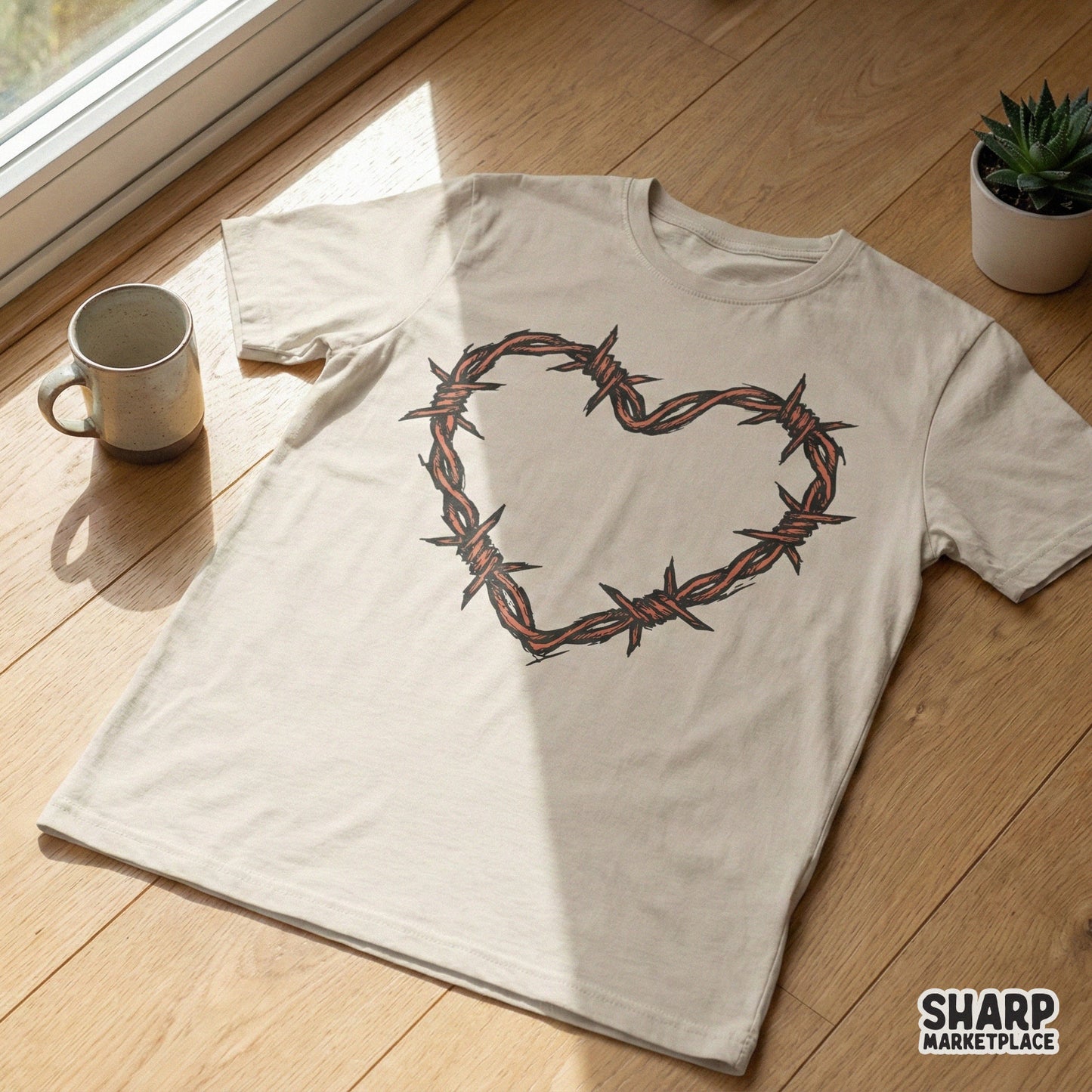Barbed Wire Heart PNG Graphic, Edgy Valentine Shirt Design - 300 DPI