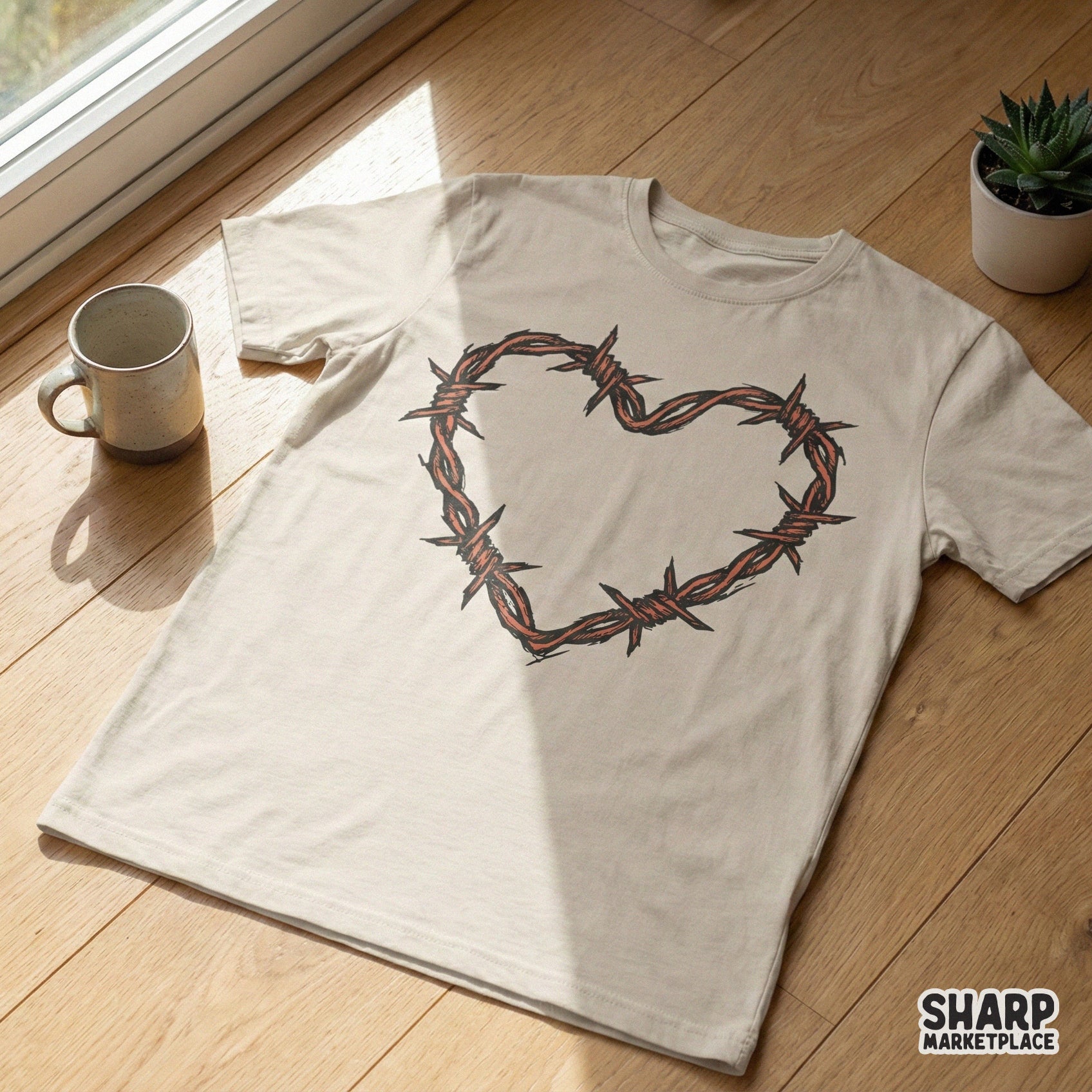 Barbed Wire Heart PNG Graphic, Edgy Valentine Shirt Design - 300 DPI