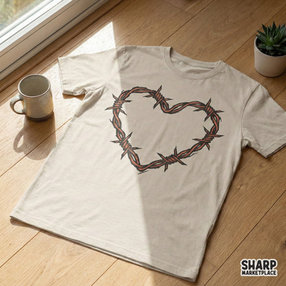 Barbed Wire Heart PNG Graphic, Edgy Valentine Shirt Design - 300 DPI