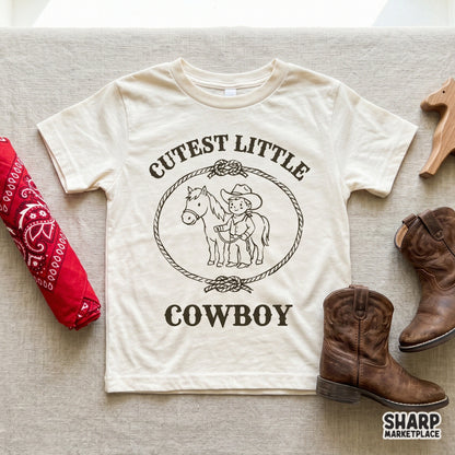 Monochrome line art illustration of a western ranch kid with a horse, designed for custom sublimation transfers, stickers, or rustic wall decor.