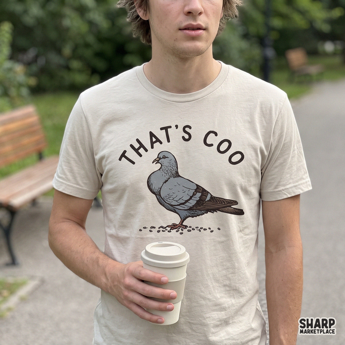 Retro sarcastic funny pigeon eating seeds PNG design with That's Coo bird pun for t-shirts