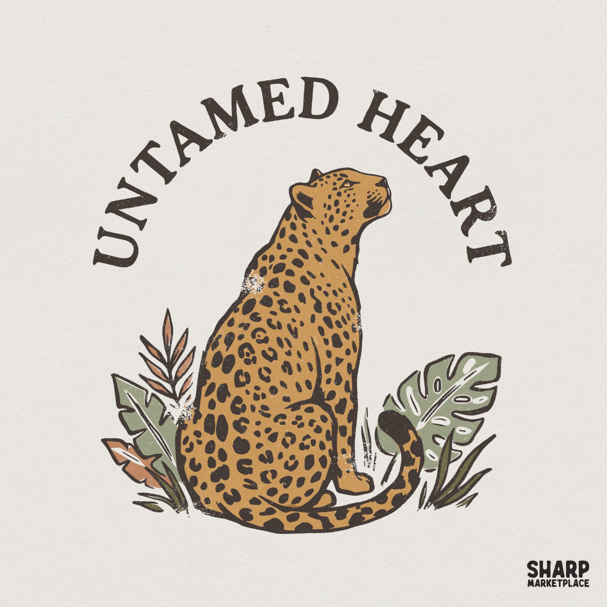 Untamed Heart Leopard PNG, Retro Wildlife Shirt Design - 300 DPI Design