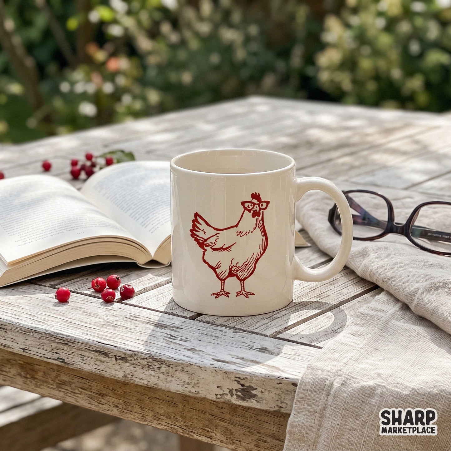 Nerdy chicken with glasses retro farm animal sublimation graphic for funny t-shirts and sarcastic animal lover gifts